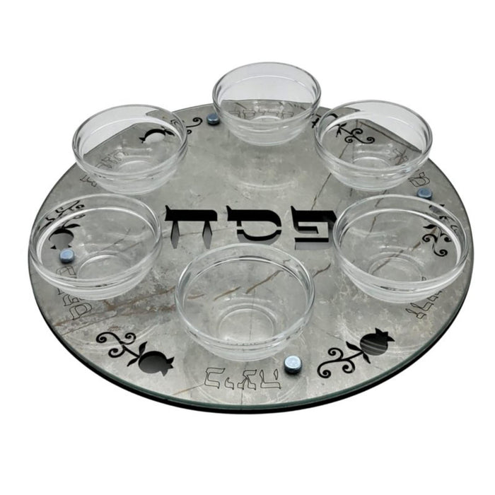 Grey Marble Effect and Glass Seder Plate by Lily Art
