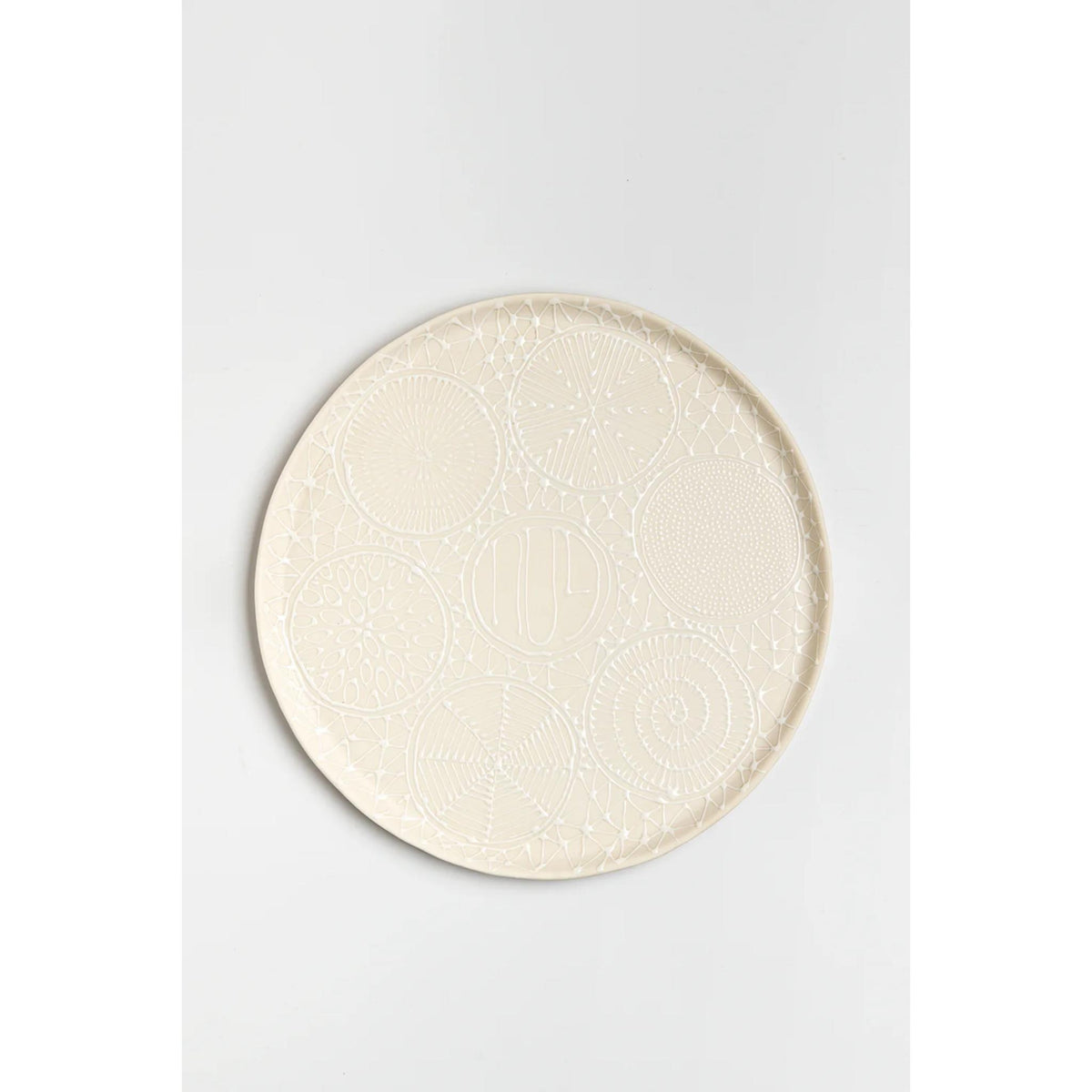 Ceramic Porcelain Seder Plate in White with White Patterns by Maiyan