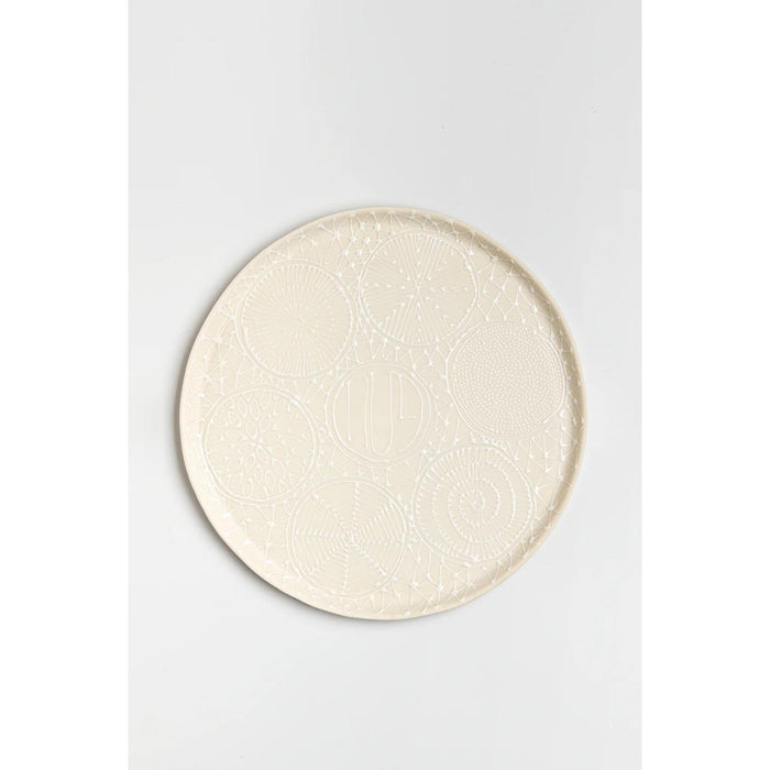 Ceramic Porcelain Seder Plate in White with White Patterns by Maiyan