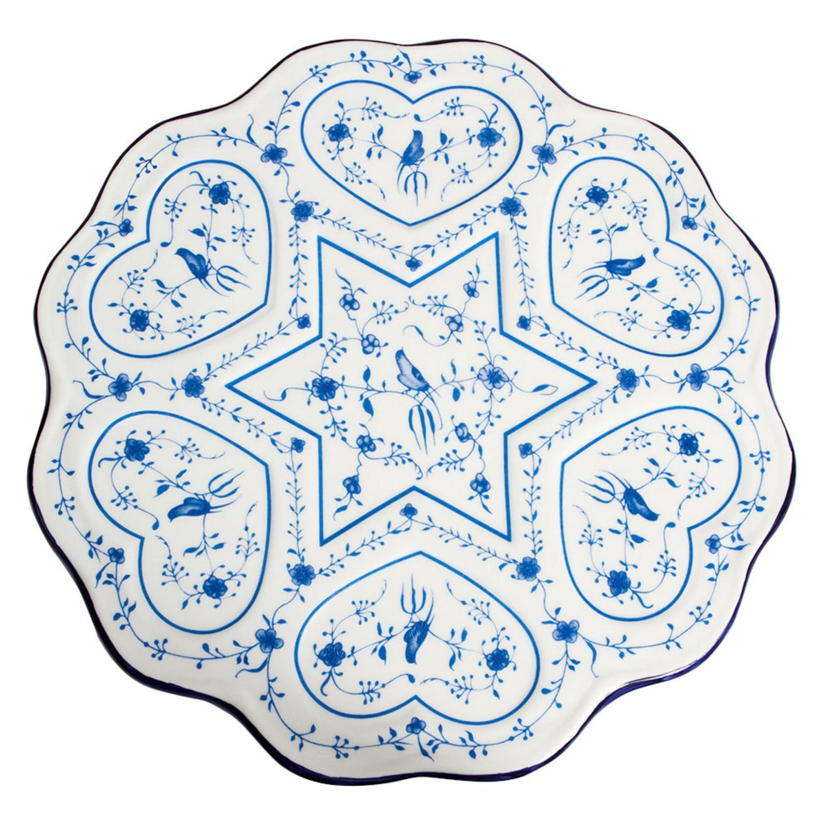 Hearts and Star Of David Ceramic Seder Plate, Replica Vienna 1900's By the Israel Museum