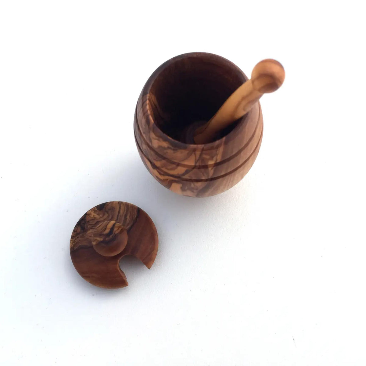 Mini Honey Pot with Honey Spoon Handmade from Olive Wood
