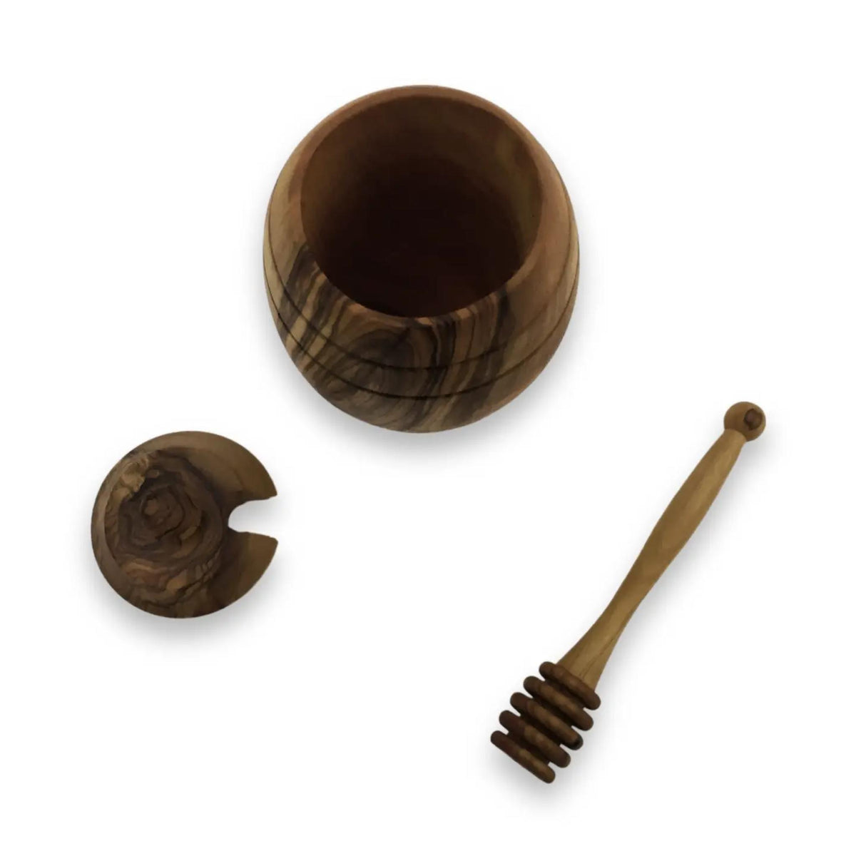 Honey Pot with Honey Spoon Made of Olive Wood
