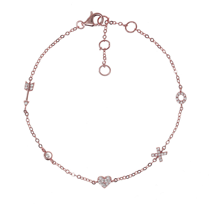 Noughts, Crosses, Arrows and Hearts Bracelet in Rose Gold by Penny Levi