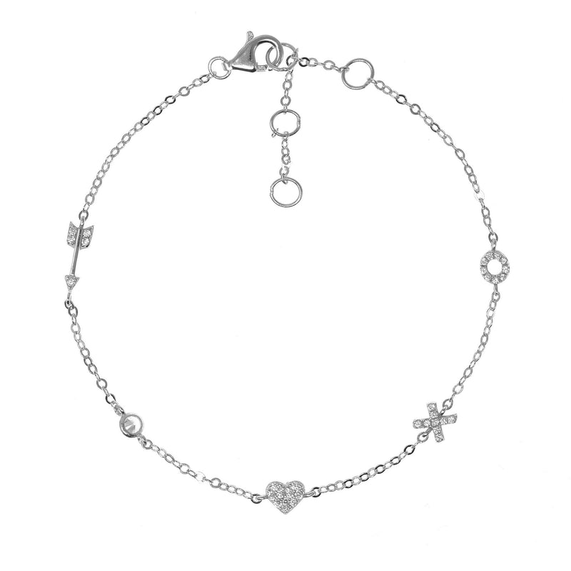 Noughts, Crosses, Arrows and Hearts Bracelet in Silver by Penny Levi