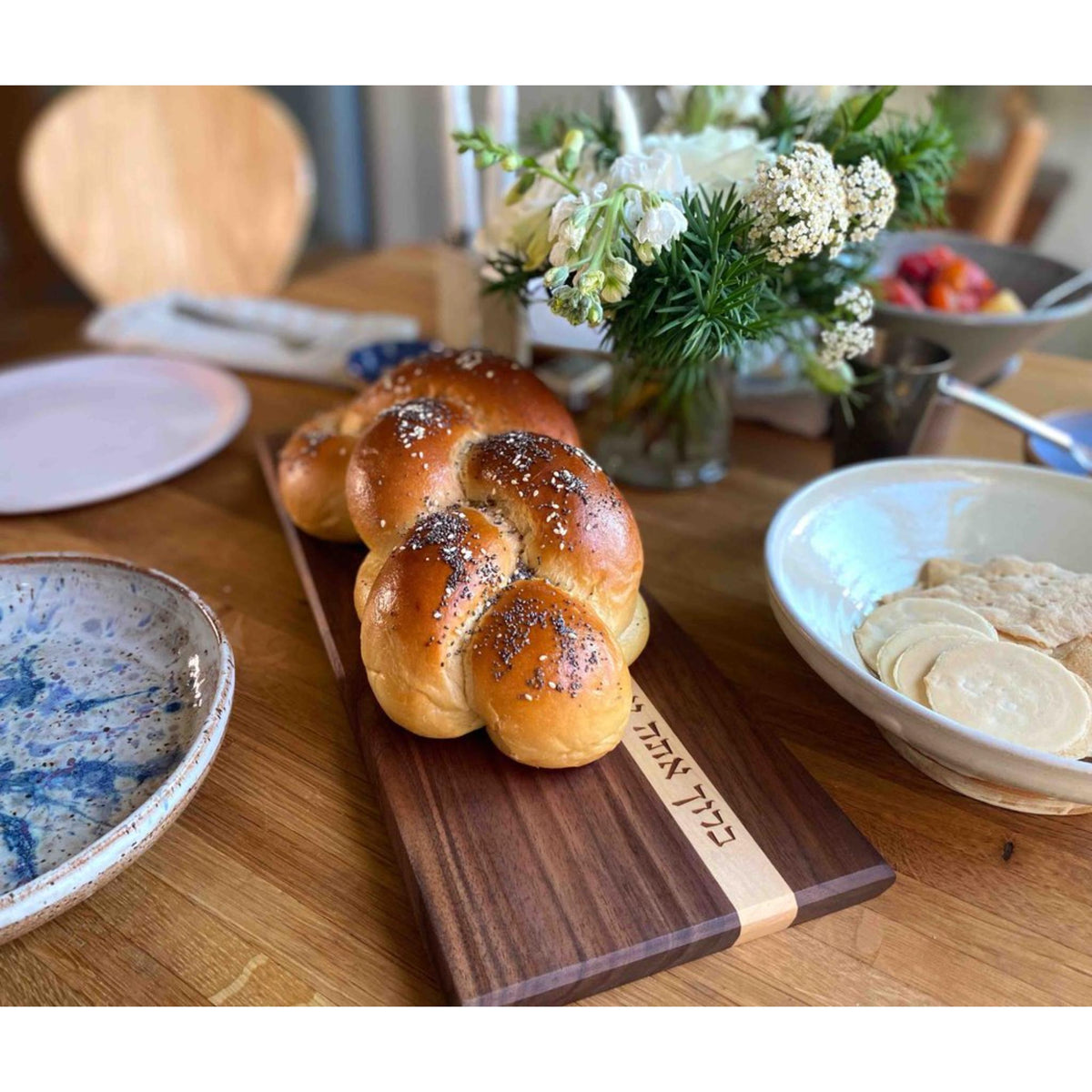 Handmade Classic Challah Board in Walnut and Maple by Windthrow