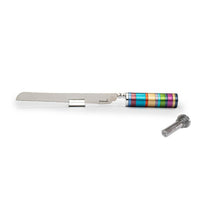 Rainbow Challah Knife and Salt with Multi Coloured Rings by Yair Emanuel