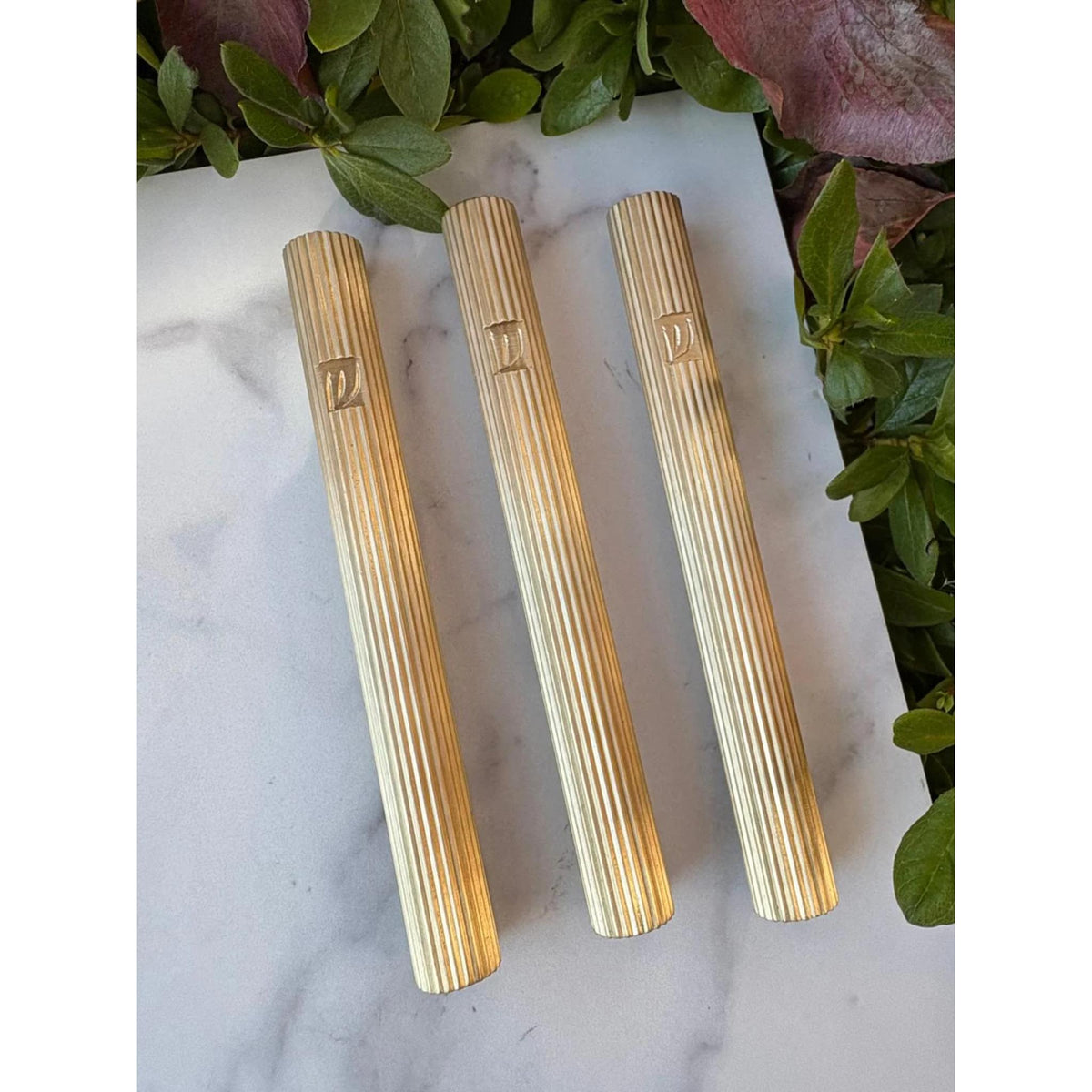 Fluted Mezuzah in Light Brass