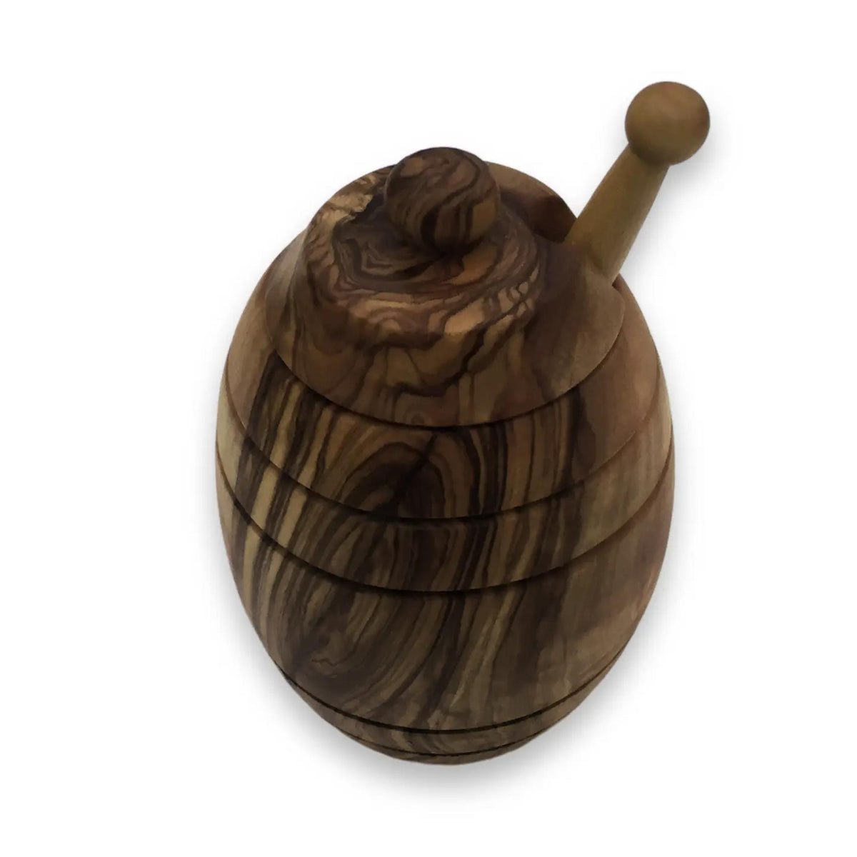Honey Pot with Honey Spoon Made of Olive Wood