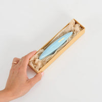 Clay Mezuzah in Pale Blue with Gold Shin by Mickala Design