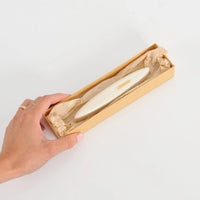 Clay Mezuzah in White with Gold Shin by Mickala Design