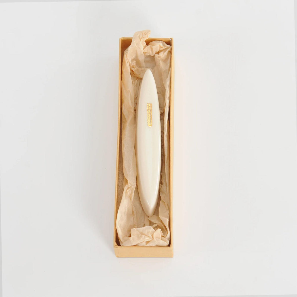 Clay Mezuzah in White with Gold Shin by Mickala Design