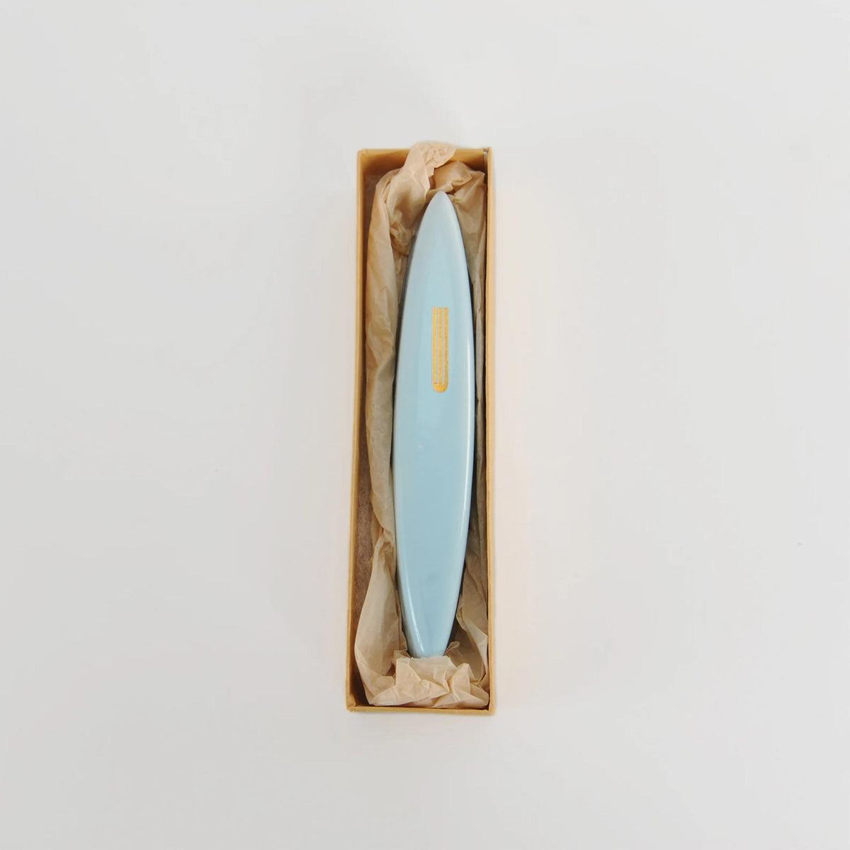 Clay Mezuzah in Pale Blue with Gold Shin by Mickala Design