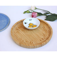 'Bee' Bamboo and Ceramic Apple and Honey Dish Set For Rosh Hashanah with Colour Illustrations by Mickala Design
