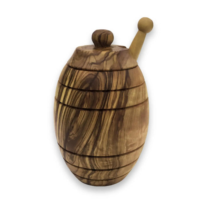 Honey Pot with Honey Spoon Made of Olive Wood