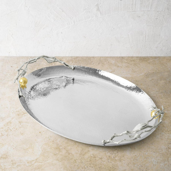 Pomegranate Silver & Gold Oval Challah Shabbat Tray By Michael Aram
