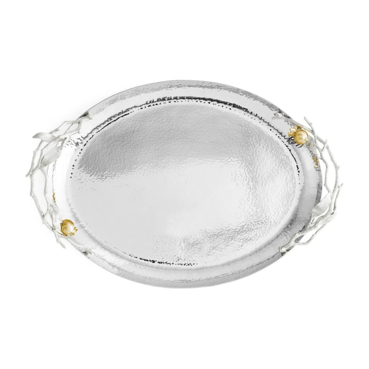 Pomegranate Silver & Gold Oval Challah Shabbat Tray By Michael Aram