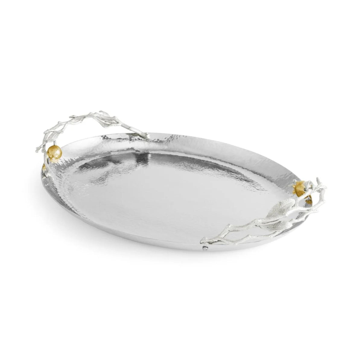 Pomegranate Silver & Gold Oval Challah Shabbat Tray By Michael Aram