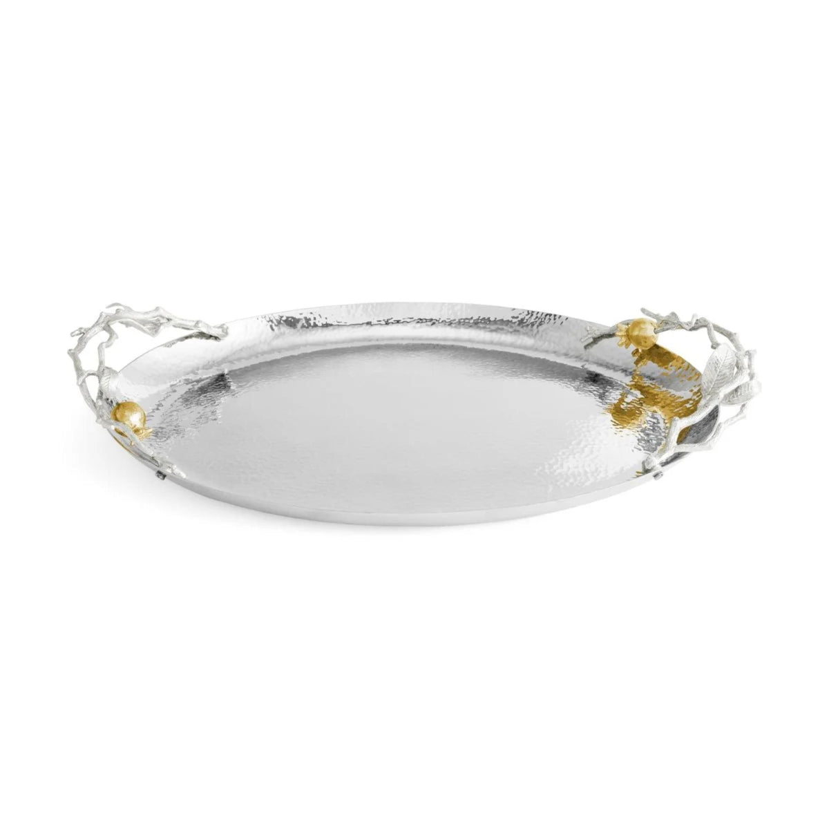 Pomegranate Silver & Gold Oval Challah Shabbat Tray By Michael Aram
