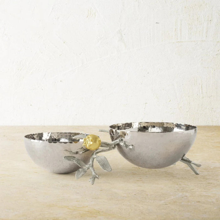 Pomegranate Double Dish for Apples and Honey in Silver and Gold by Michael Aram