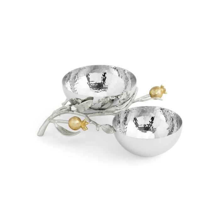 Pomegranate Double Dish for Apples and Honey in Silver and Gold by Michael Aram