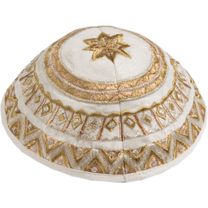 Abstract Embroidered Kippah in White Gold by Yair Emanuel
