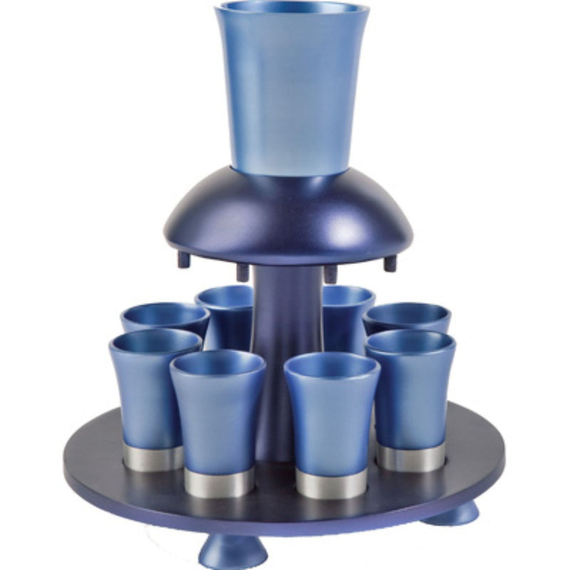 Anodised Aluminum Kiddush Fountain, Goblet and 8 Cups in Blue by Yair Emanuel