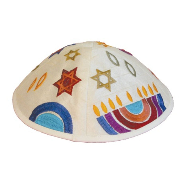 Star of David/Menorah Embroidered Kippah by Yair Emanuel