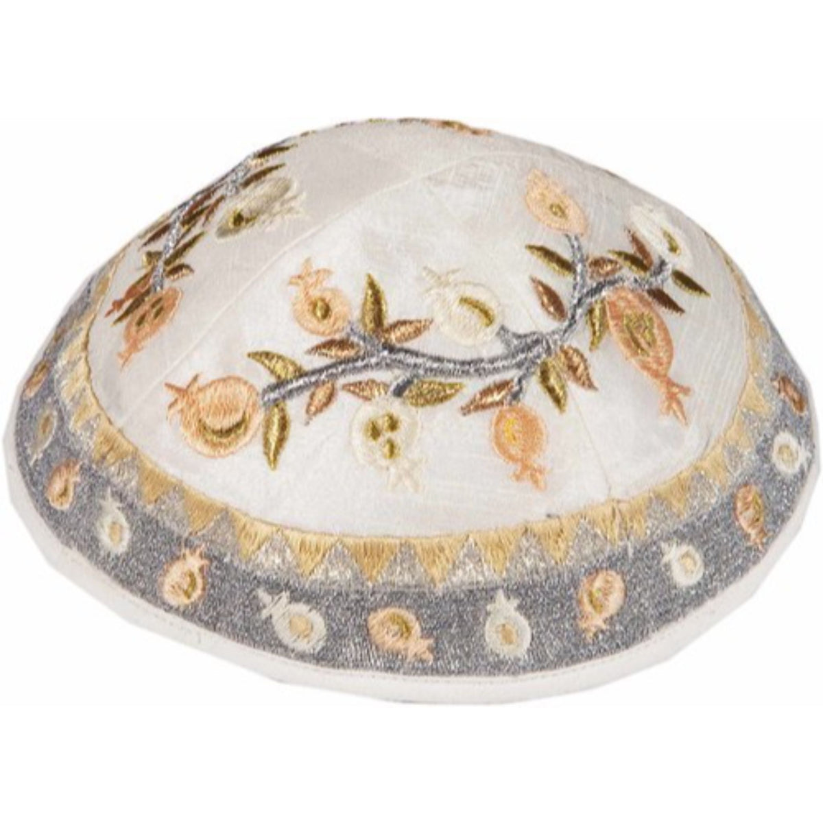 Hand Embroidered Pomegranate Kippah in Golds by Yair Emanuel