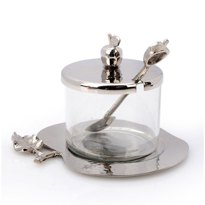 Honey Jar with Spoon and Apple Shaped Tray