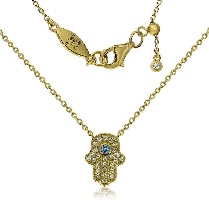 Hamsa Hand and Chain Gold Necklace with Adjustable Length by Penny Levi