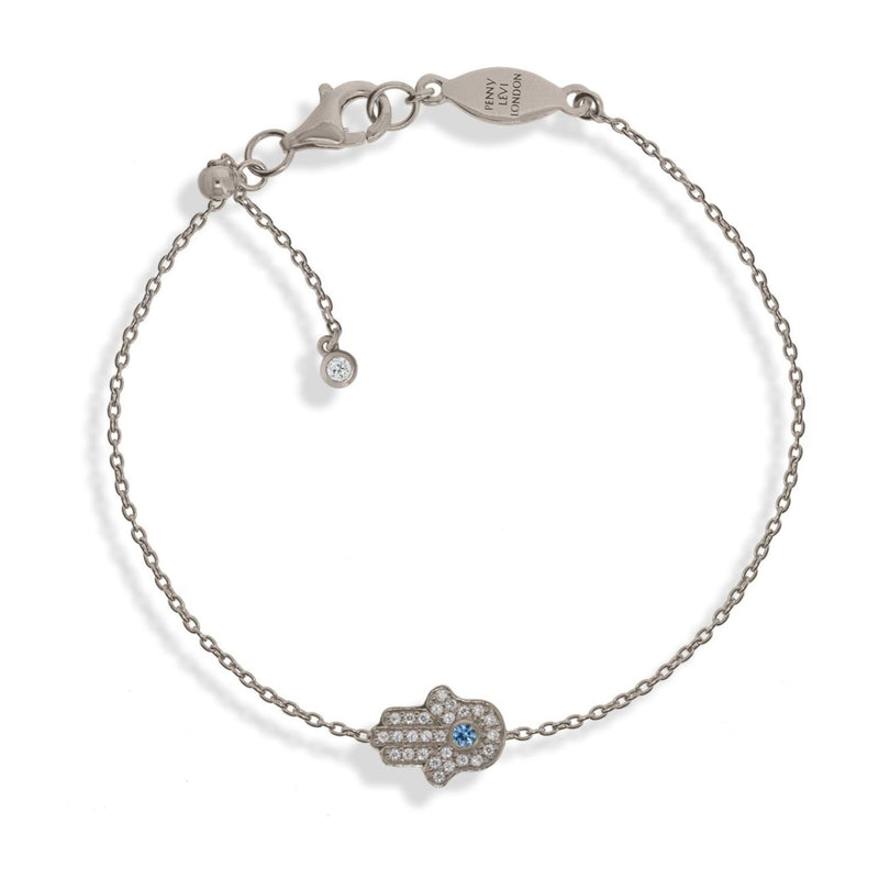 Hamsa Hand and Silver Chain Bracelet with Adjustable Length by Penny Levi