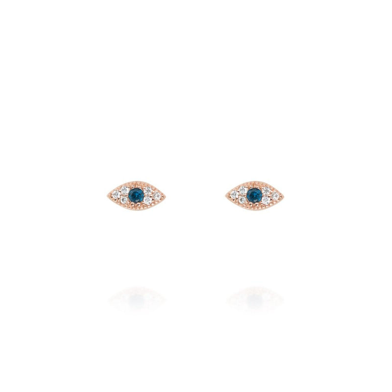 Evil Eye Earrings with Blue Stone in Rose Gold by Penny Levi