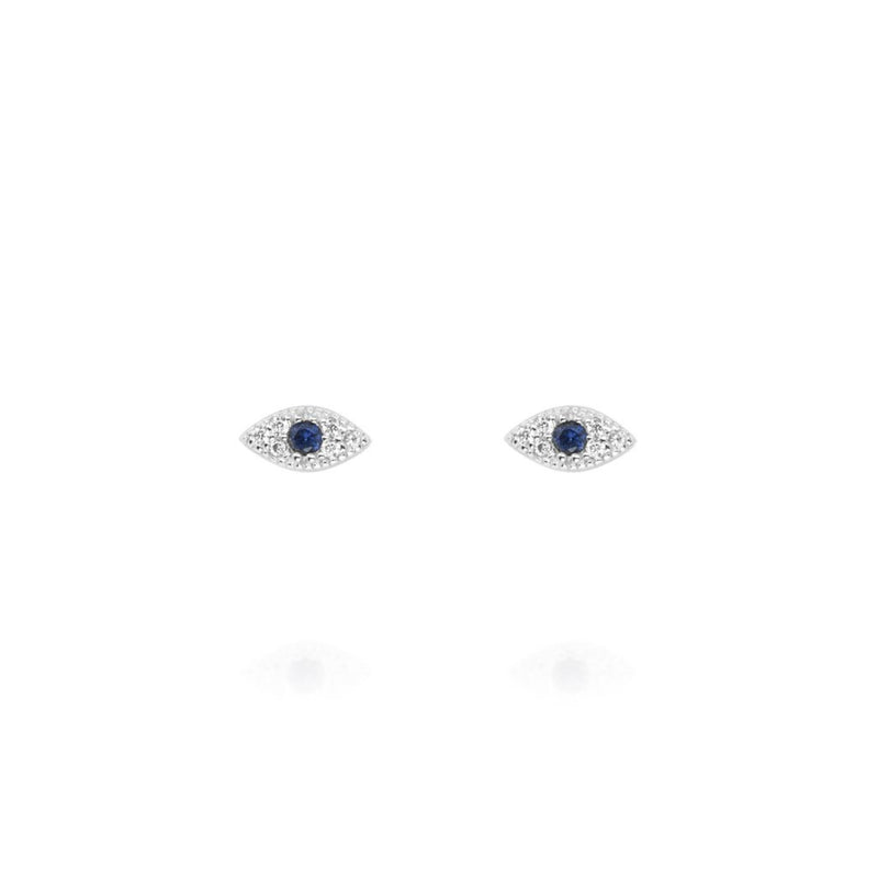 Evil Eye Earrings with Blue Stone in Silver by Penny Levi