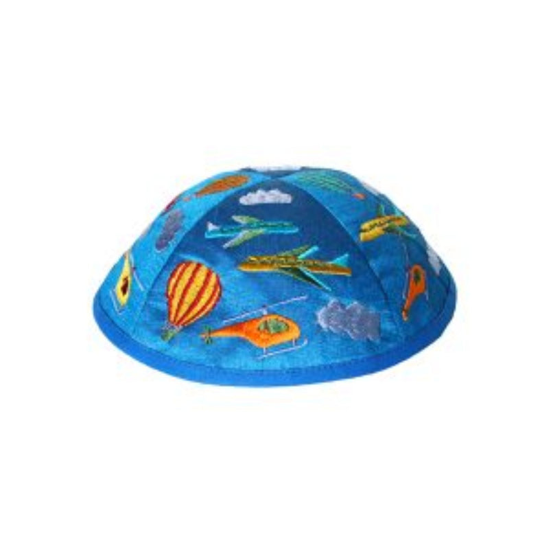 Airplanes in Blue Kids Embroidered Kippah by Yair Emamuel