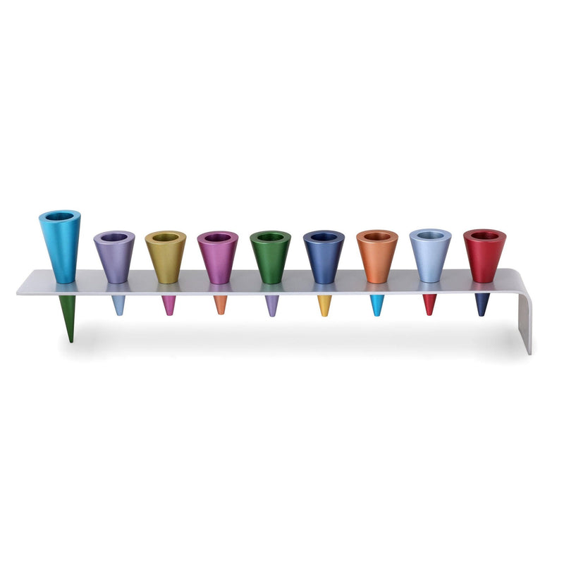 Metal Cone Chanukiah in Multi Coloured by Yair Emanuel (with optional Oil candle holders)