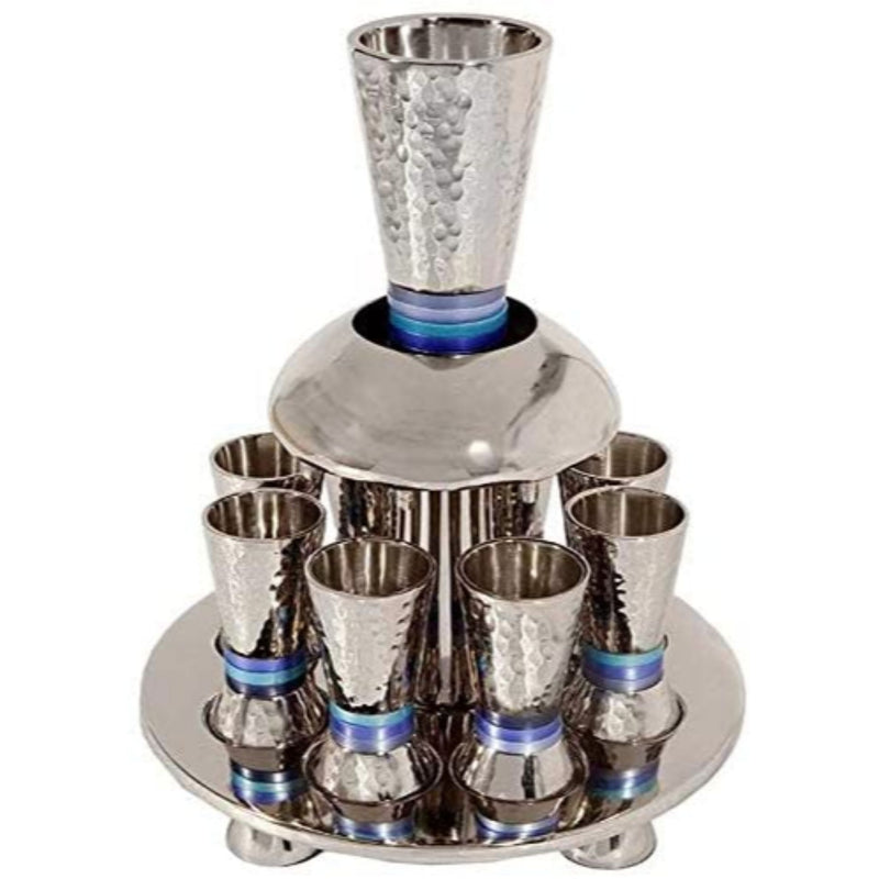 Kiddush Cup Fountain Hammered with Blue Rings by Yair Emanuel