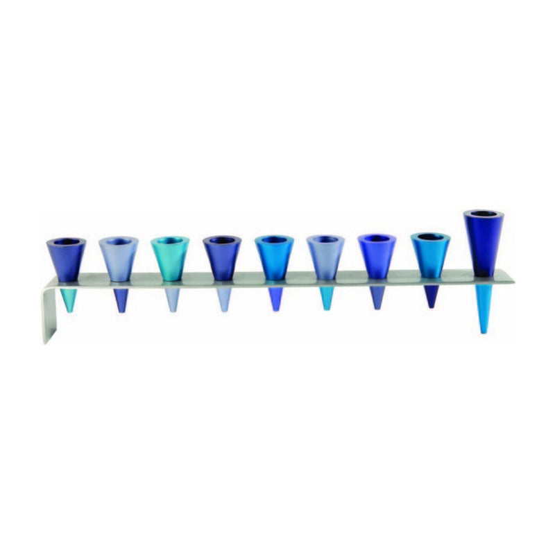 Metal Cone Chanukiah in Blue by Yair Emanuel (with optional Oil candle holders)