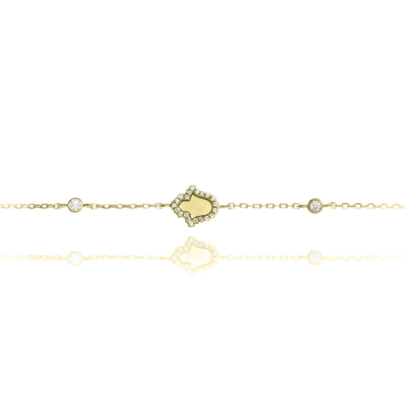 Mother of Pearl Hamsa Gold Bracelet with Cubic Zirconia by Penny Levi