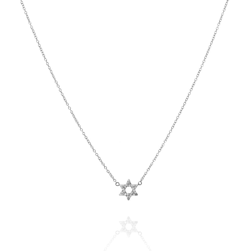 Silver Chain with Cubic Zirconia Pave Star of David Pendant Necklace by Penny Levi