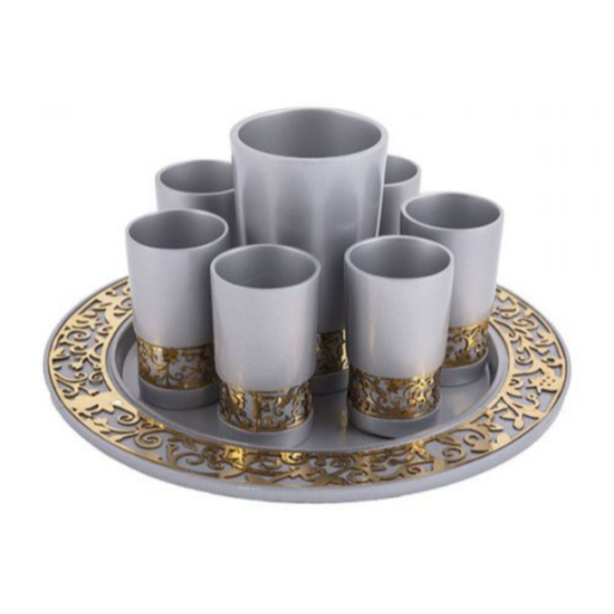 Kiddush Cup Set with Laser Cut Pomegranate detail by Yair Emanuel