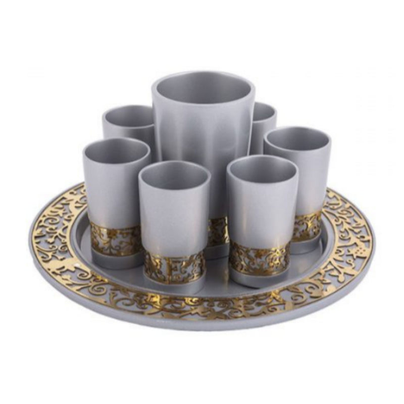 Kiddush Cup Set with Laser Cut detail by Yair Emanuel