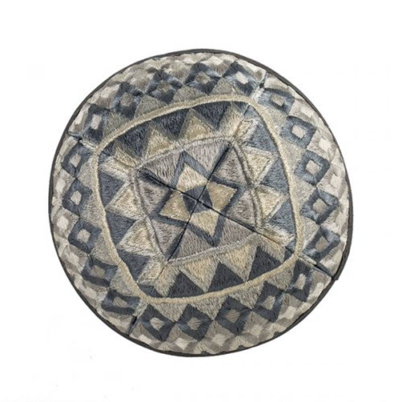 Squares Embroidered Kippah in Silver by Yair Emanuel