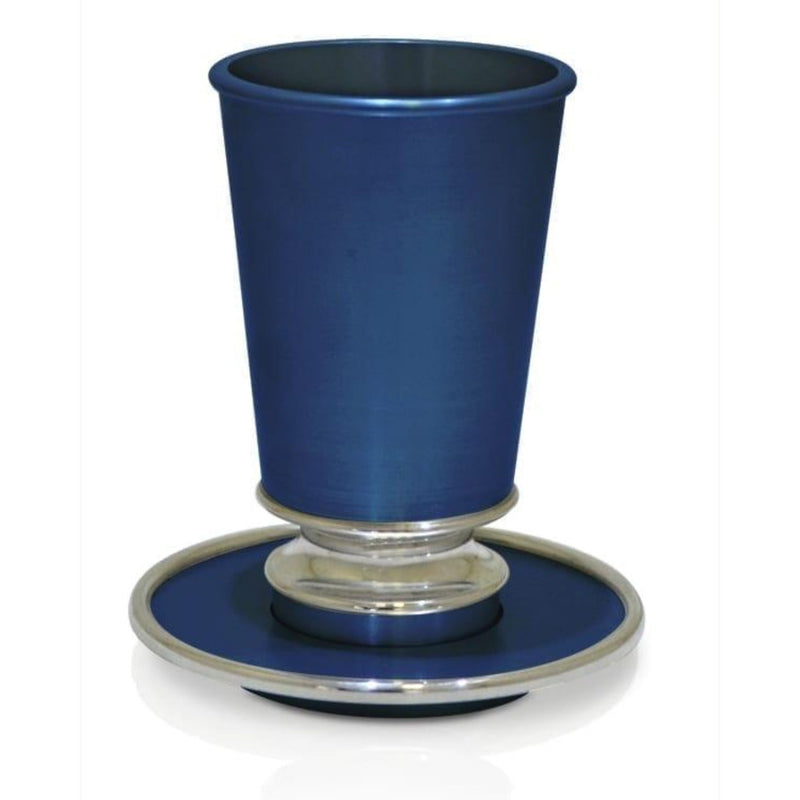 Modern Kiddush Cup and Plate in Blue by Nadav Art