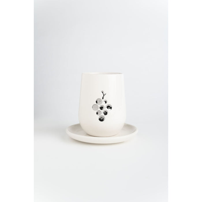 Ceramic Kiddush Cup in Cream with Silver by Yahalomis