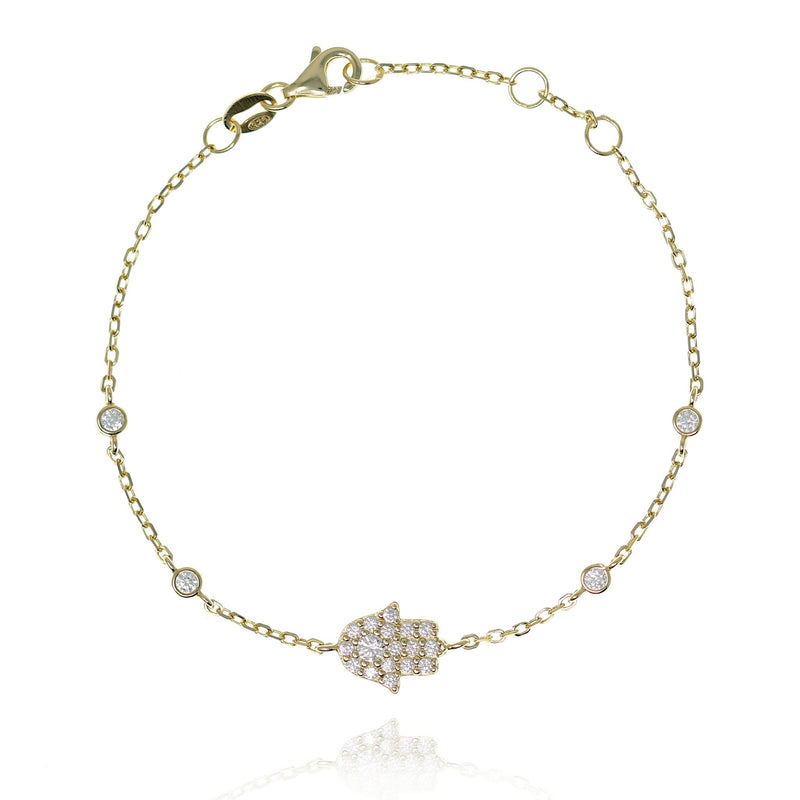 Bracelet with Hamsa with 4 single Cubic Zirconia in Gold by Penny Levi