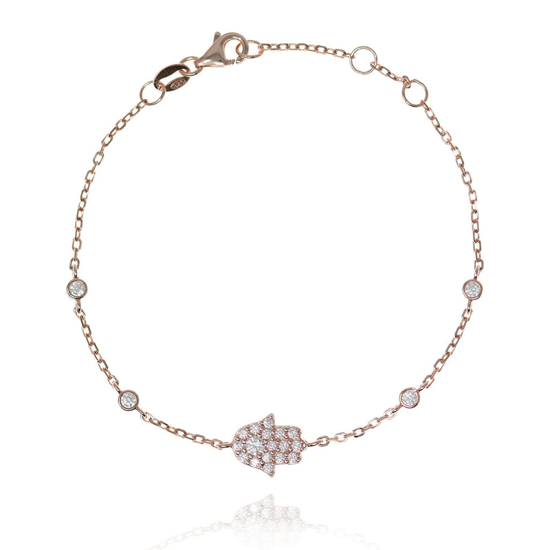 Bracelet with Hamsa with 4 single Cubic Zirconia in Rose Gold by Penny Levi