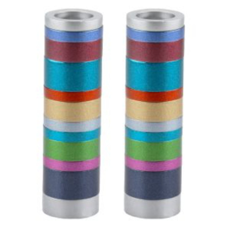 Small Shabbat Candlesticks with Multi Coloured Rings by Yair Emanuel