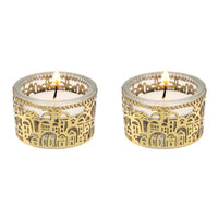 Jerusalem Brass Glass Metal Cutout Travel Candlesticks by Yair Emanuel