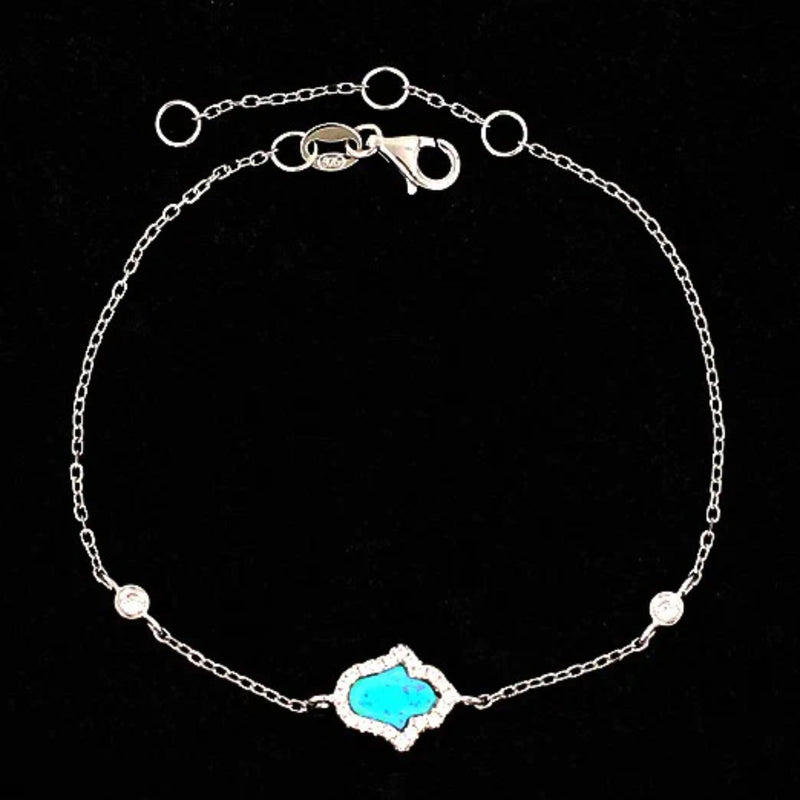 Hamsa Bracelet with Blue Opal in Silver by Penny Levi