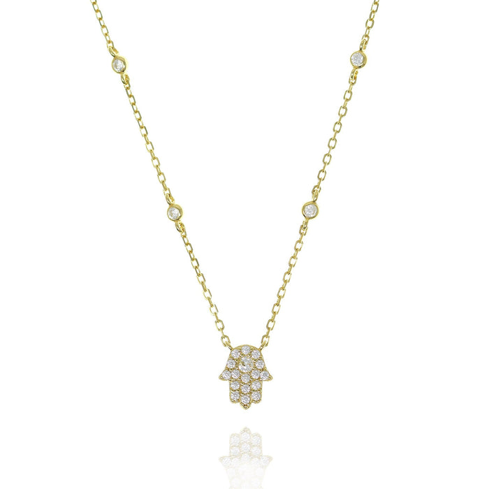 Hamsa Necklace with 4 Single Cubic Zirconia in Gold by Penny Levi